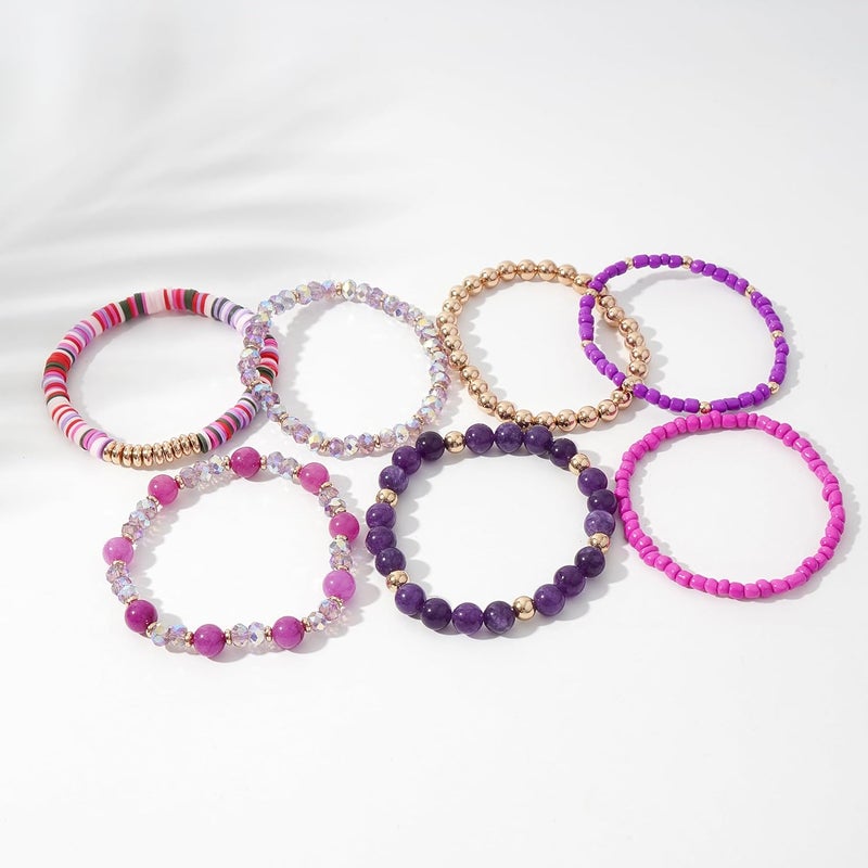 GOOJIDS Surfer Heishi Clay Bead Bracelets for Women Bohemian Stackable Gold Plated Beaded Stretch Bracelets Elastic Layering Friendship Bracelets Set Boho Jewelry - Image 3
